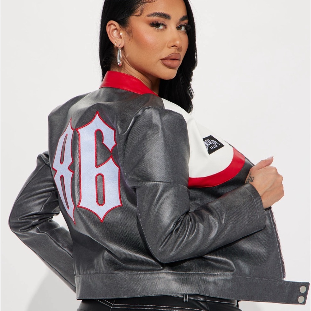 Fashion Nova Lucky86 
Bomber Jacket Charcoal/combo